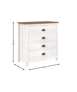 Domo Mea Cassettiera Bianca 84 cm Topazio  - 4 Cassetti con Maniglie Ottone