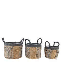 Cesta in paglia e macrame media