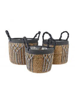 Cesta in paglia e macrame media