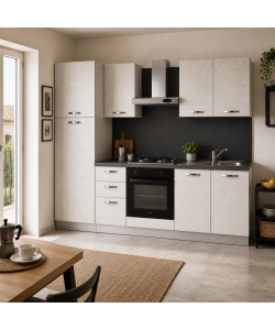 Cucina lineare 255 cm Stone Bianco con elettrodomestici Beko Norah