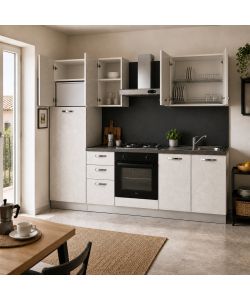 Cucina lineare 255 cm Stone Bianco con elettrodomestici Beko Norah