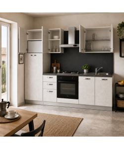 Cucina lineare 255 cm Stone Bianco con elettrodomestici Beko Norah