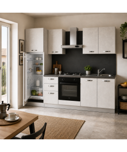 Cucina lineare 255 cm Stone Bianco con elettrodomestici Beko Norah