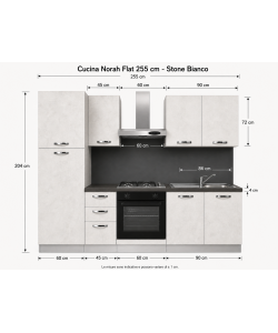 Cucina lineare 255 cm Stone Bianco con elettrodomestici Beko Norah