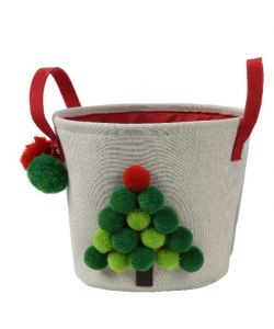 Cesta con Manici - Con Pompon e Decorazione Natalizia 18x14 cm