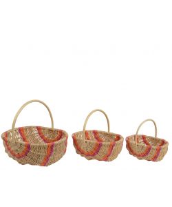 Cesta Ovale in Legno Decoro Rosa Arancione - Piccola - 24x15x10 h cm