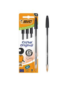 BIC Cristal Penne Nere 4pz - Scrittura Fluida - Design Iconico - Ecologico