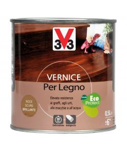 V33 Vernice per Legno Noce Scuro Brillante 500 ml - Protezione Mobili Interni