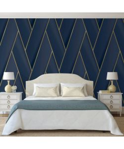 DUTCH WALLCOVERINGS Carta da Parati Geometric Blu e Oro