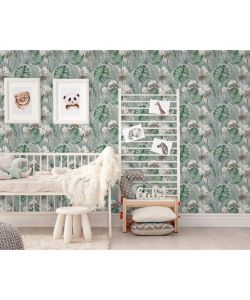 DUTCH WALLCOVERINGS Carta da Parati Eden Grigio e Verde Chiaro