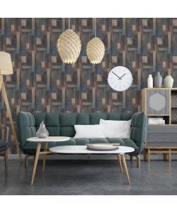 DUTCH WALLCOVERINGS Carta da Parati Wood in Blu e Marrone