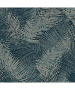 DUTCH WALLCOVERINGS Carta da Parati Palm Blu Petrolio