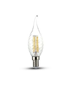 Lampadina LED E14 4W 100LM/W Candela a Fiamma Tortiglione Filamento 2700K