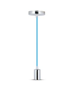 Lampadario LED a Cilindro in Metallo con Portalampada E27 (Max 60W) Colore Cromato e Cavo Blu