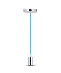 Lampadario LED a Cilindro in Metallo con Portalampada E27 (Max 60W) Colore Cromato e Cavo Azzurro
