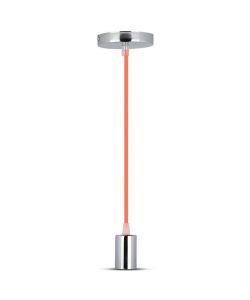 Lampadario LED a Cilindro in Metallo con Portalampada E27 (Max 60W) Colore Cromato e Cavo Arancione