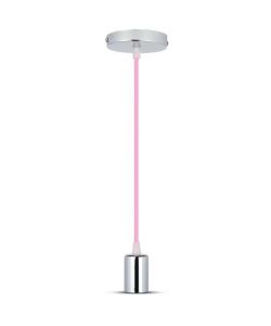 Lampadario LED a Cilindro in Metallo con Portalampada E27 (Max 60W) Colore Cromato e Cavo Rosa