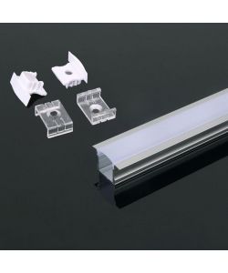 Profilo in Alluminio Colore Silver per Strip LED a Incasso (Max l: 12mm) Copertura Satinata 2000 x 23 x 15,5mm