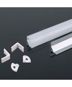 Profilo in Alluminio Angolare Colore Silver per Strip LED (Max l: 10,5mm) Copertura Satinata 2000 x 15,8 x 15,8mm