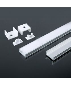 Profilo in Alluminio Colore Silver per Strip LED (Max l: 12,4mm) Copertura Satinata 2000 x 17,4 x 7mm