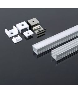 Profilo in Alluminio Colore Silver per Strip LED (Max l: 12,4mm) Copertura Satinata 2000 x 17,4 x 12,1mm