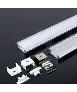 Profilo in Alluminio Colore Bianco per Strip LED a Incasso (Max l: 12,4mm)  2000 x 24,7 x 7mm