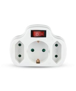 Adattatore Multipresa con 2 Prese Frontali 2,5A Presa Shuko e Interruttore Luminoso Spina Shuko Colore Bianco