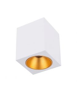 Portafaretto LED Montaggio a Plafone Quadrato GU10 Corpo Bianco in Ferro e Metallo Cromato e Riflettore Oro Rosa