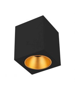 Portafaretto LED Montaggio a Plafone Quadrato GU10 Corpo Nero in Ferro e Metallo Cromato e Riflettore Oro Rosa