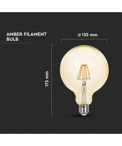 12W G125 Led Filament Bulb-Amber Cover With 2200K E27