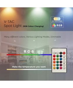 V-TAC Faretto LED GU10 5,5W Satinato RF Controller con Telecomando 24 Tasti RGB + 3000K Dimmerabile