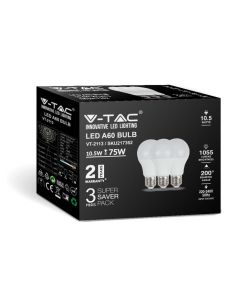 Lampadina LED E27 10.5W 100LM/W A60 3000K (Box 3 pezzi)