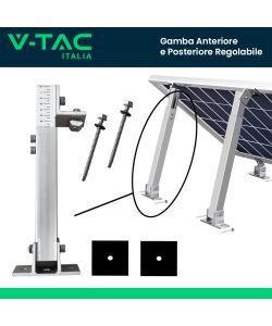 V-TAC Gamba Anteriore e Posteriore Regolabile H280-415mm/10-15 per Moduli Fotovoltaici