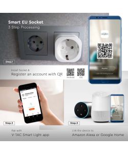 V-TAC Presa Smart EU WIFI Compatibile con Amazon Alexa e Google Home 16A 3680W