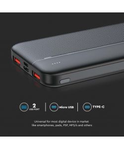 V-TAC Power Bank 10000mAh, Ricarica Rapida PD 22.5W, USB-A, USB Type-C, Micro USB, Bianco