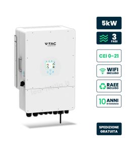 V-TAC Inverter Trifase Ibrido 5kW WiFi e TA inclusi Garanzia 10 Anni IP65