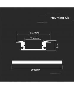 V-TAC Profilo in Alluminio Colore Silver per Strip LED Copertura Satinata 2000*24.7*7mm