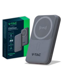 V-TAC Power Bank 10000 mAh MagSafe Ultra Sottile Magnetico con Ricarica Wireless Colore Grigio