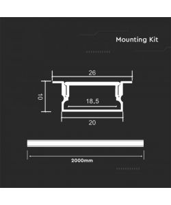 V-TAC Profilo in Alluminio Colore Silver per Strip LED a Incasso (Max l: 12,4mm) Copertura Satinata 2000x20x10mm