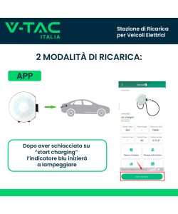 V-TAC Stazione di Ricarica 7.4kW Monofase 32A IP65 con Cavo Tipo 2 Lunghezza 3m