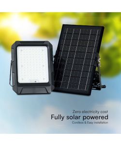 V-TAC Faro LED con Telecomando e Pannello Solare 10W Batteria sostituibile Cavo da 3m Colore Nero 4000K