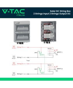 V-TAC Quadro di Campo DC 2 Stringhe 2 MPPT 1000VDC 16A con Centralino IP65 18 Moduli LSP