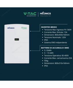 V-TAC Inverter Monofase Ibrido ALL-IN-ONE 6kW Alta Tensione con Accumulo 10kWh IP65