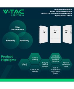 V-TAC Inverter Monofase Ibrido ALL-IN-ONE 6kW Alta Tensione con Accumulo 10kWh IP65