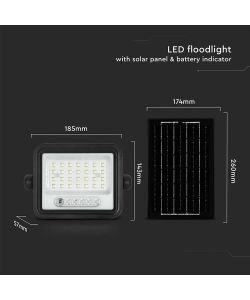 V-TAC Faro LED Solare 5W Nero con Telecomando e Sensore Crepuscolare