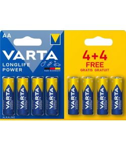 Varta Batterie Alcaline AAA 1,5V Longlife Power Pack 8 - Lunga Durata