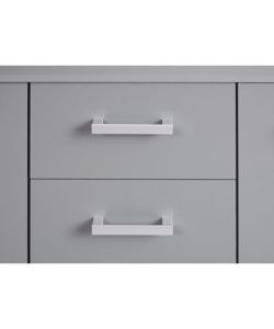 Buffet Con 2 Ante E 4 Cassetti In Laminato Grigio E Maniglie Color Metallo.