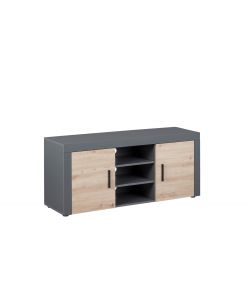 Credenza Porta Tv In Laminato Antracite + Frontale Quercia