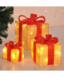 HI Decorazioni Scatole Regalo di Natale con Luci LED e Nastri Rosa 3pz