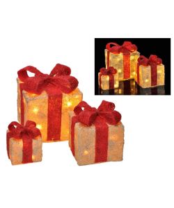 HI Decorazioni Scatole Regalo di Natale con Luci LED e Nastri Rosa 3pz